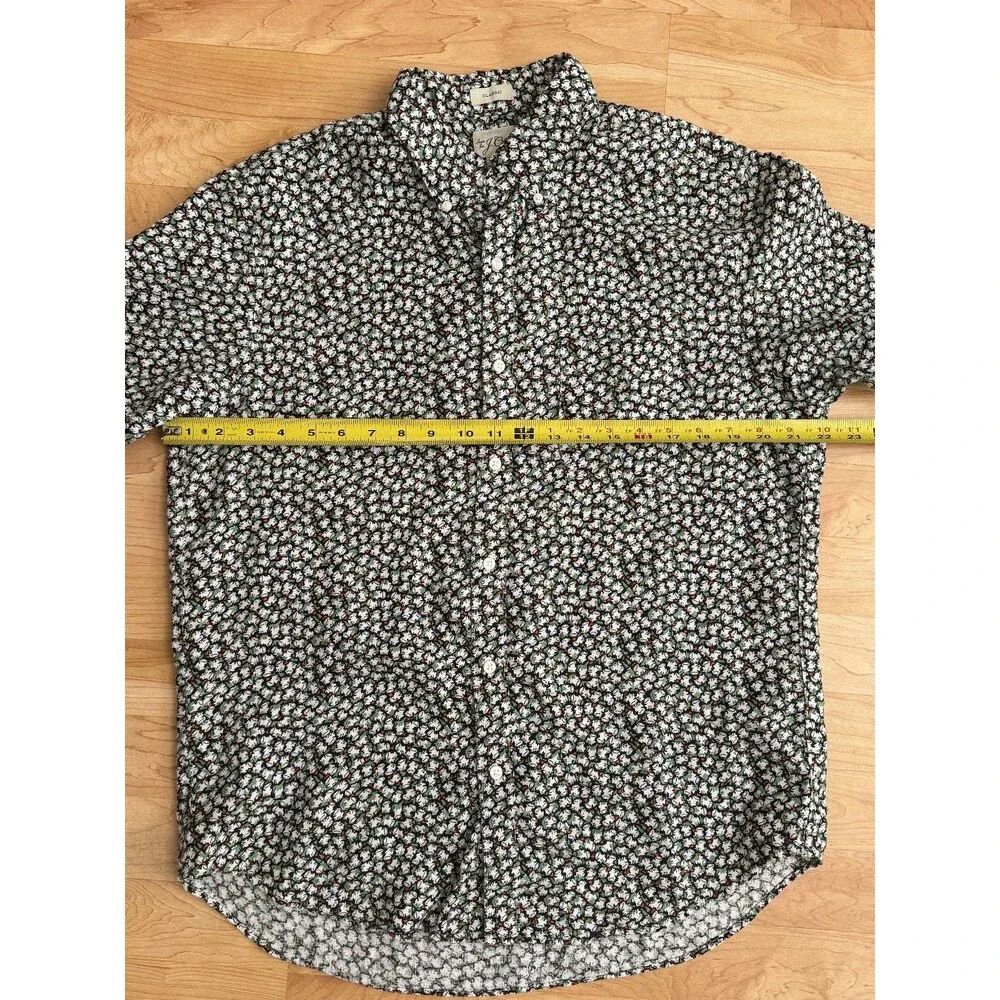 J.Crew Short Sleeve Linen Shirt in Heart Frog Black Ivory Men's Size Medium
